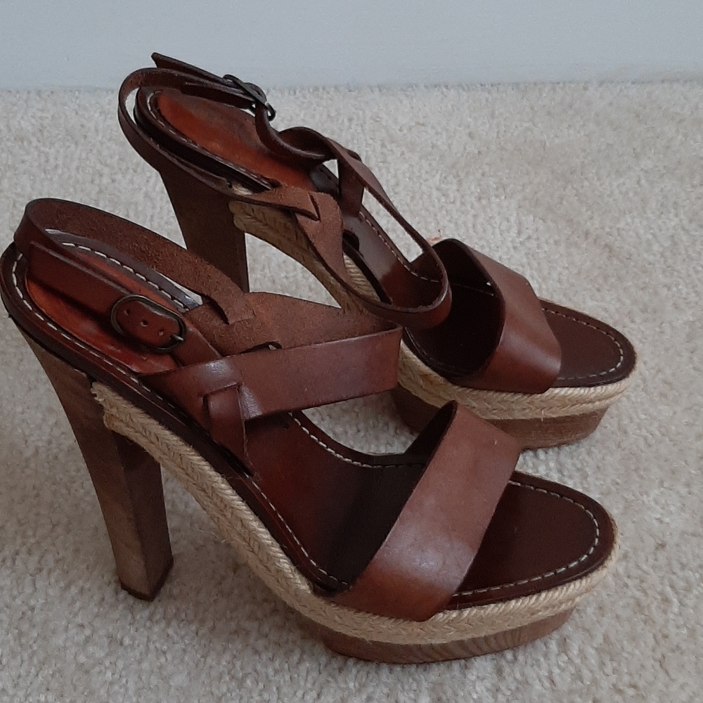 Christian Louboutin Brown Espadrille Wooden Heels